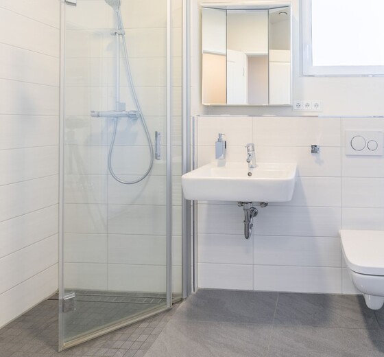 Badezimmer mit Dusche und WC-"Frische Brise" - Penthouse-Wohnung - Ferienhaus / Ferienwohnung Büsum -  11